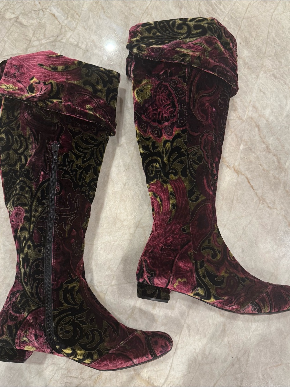 Born Velvet Paisley Over-the-Knee Boots - Pink and Black - Picture 6 of 17